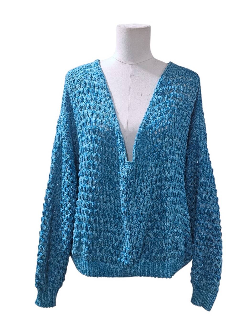 Free People Open-Knit Teal & Aqua Sweater M